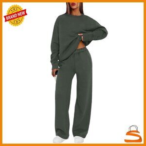 Women's 2-Piece Lounge Set Crewneck Sweatshirt Wide Leg Sweatpants